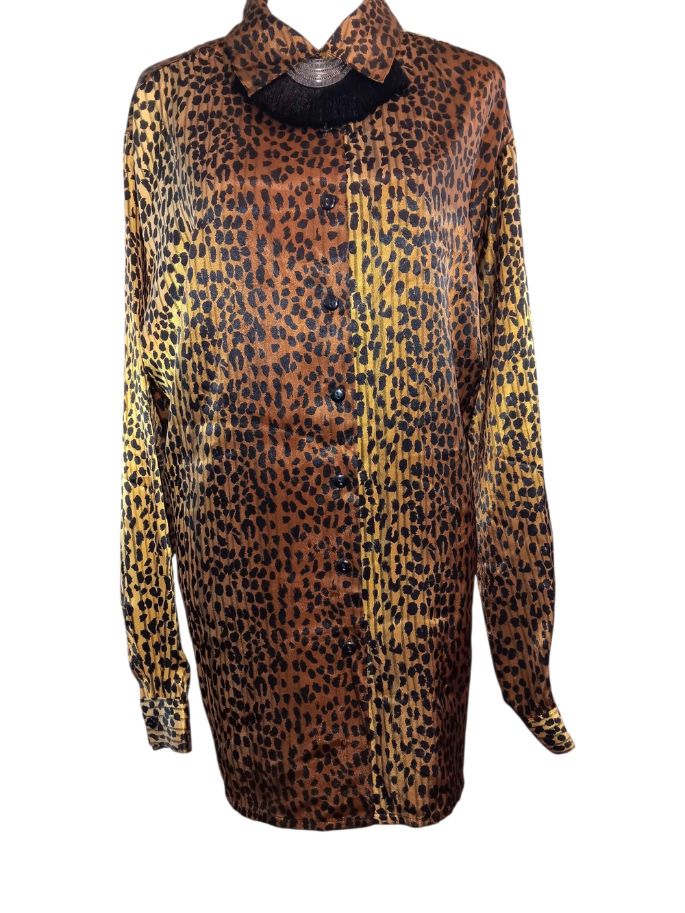 Leopard Print Button-Up Blouse in Brown & Gold